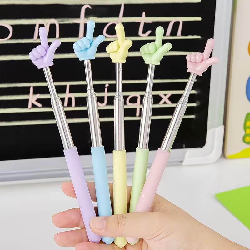 2Pcs Blue Purple Retractable Teachers Pointer Sticks Telescopic Finger Teachers Pointer for Classroom Presentation Whiteboard Extendable Hand Pointing