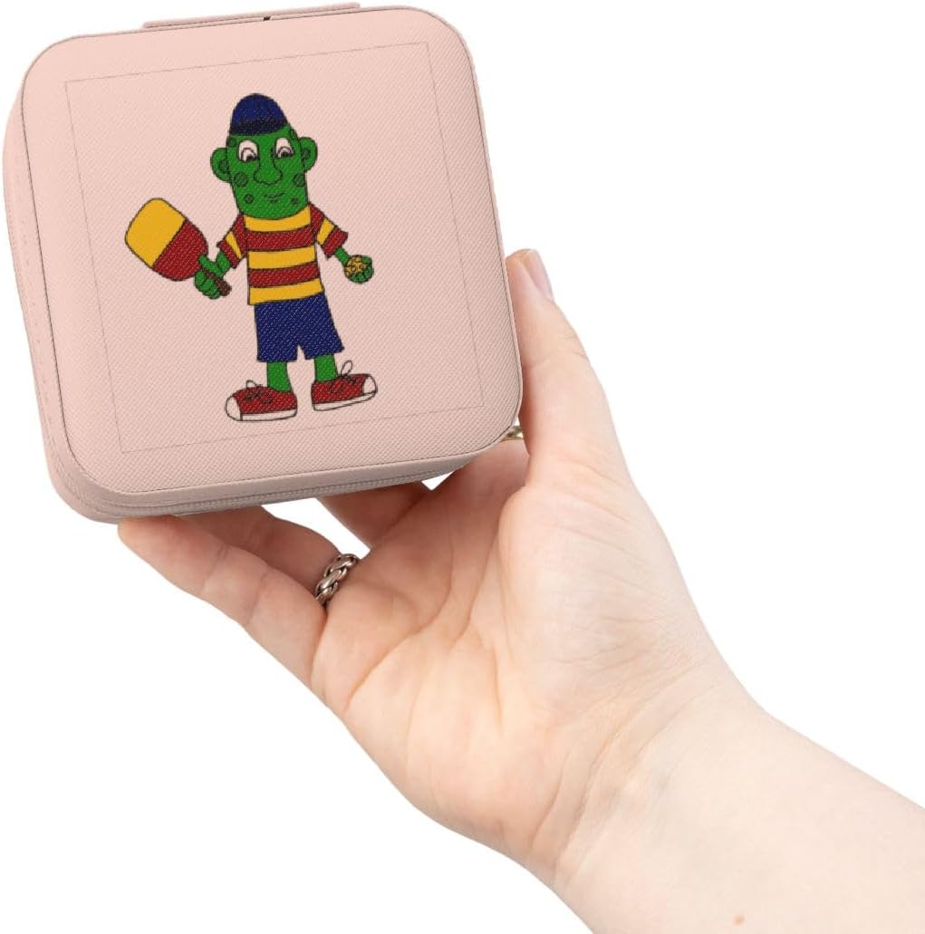 3dRose Funny Pickle in Colorful T-Shirt holding Pickleball Paddle Jewelry Travel Case Pink