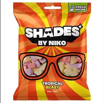 Shades Straight Up Trpical Blast Flavour Sweets by Niko Vegan Recipe Halal 3 Pack Card Bundle
