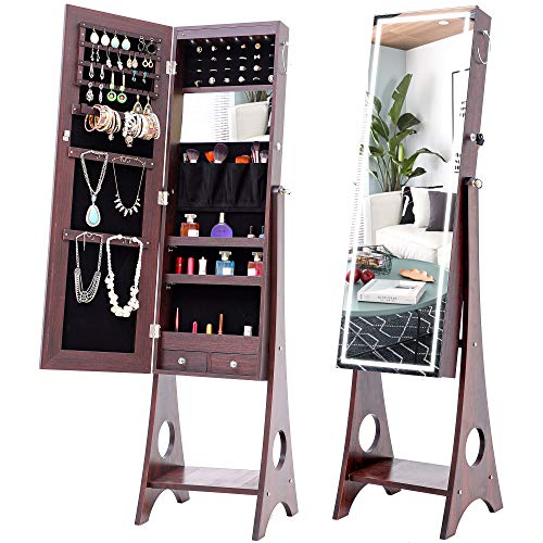 Yabey Fashion Simple Jewelry Storage Mirror Cabinet With Led Lights,For Living Room Or Bedroom Length(Inch)15.75Width(Inch)14.96Height(Inch)61.42Weight(Pound)33.66 #TOP24