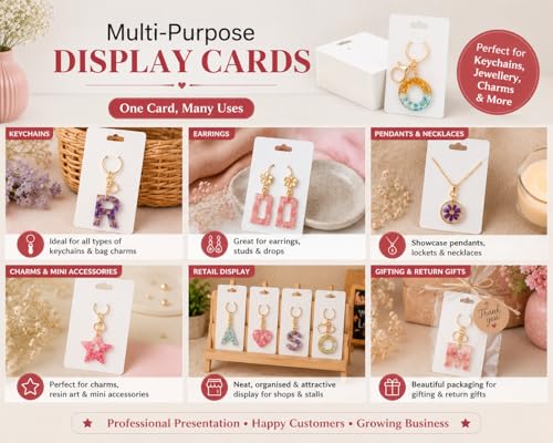 Image of Festiko Keychain Display Cards for Keyring Packaging & Display, 350 GSM Thick Cardstock, 4.7 x 3.1 Inch, Pack of 200, White Keychain Holder Cards - Premium Display for Small Business & Gifting