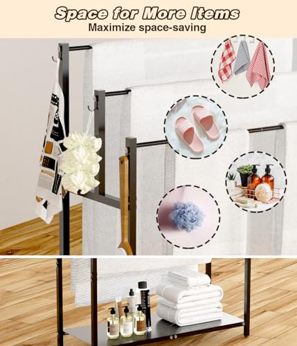 Mondazie-44-Free-Standing-Towel-Racks-for-Bathroom-Towel-Storage-Black-3-Tier-Oversized-Pool-Towel-Drying-Rack-Outdoor-Blanket-Ladder-Holder-with-Shelf-6-Hooks-for-Bedroom-Living-Room-Poolside