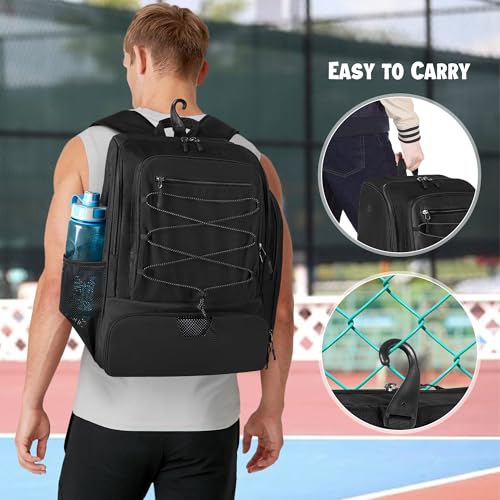 GOBUROS Pickleball Bag for 4 Paddles with Shoe Compartment, Pickleball Backpack with Fence Hook for Pickleball Accessories, Pickleball Bags for Men and Women, Bag Only, Black by GOBUROS - Image 6