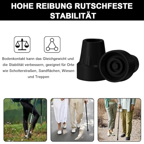 4 Stück Gummifuß für Krücken 19 mm Gehstock Gummipuffer Rutschfest Schutzkappen für Gehstock Krückenstopfen für Gehstock Krücken Klappstock (Schwarz)