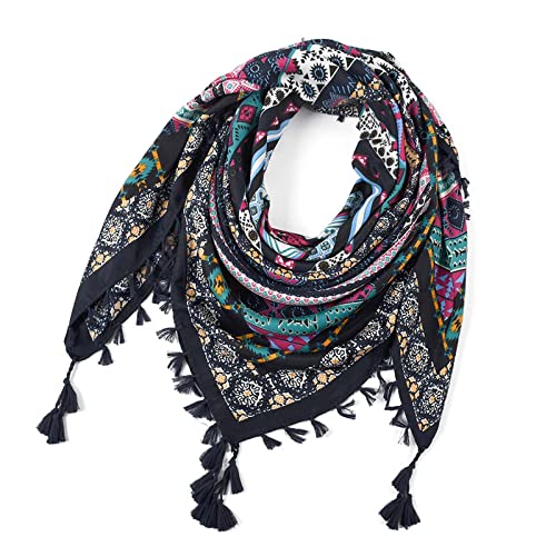 Bufanda de invierno para mujer, con bonito estampado, cálido, babero triangular, pañuelo para mujer, bufanda para otoño, bufanda de invierno, extragrande, bufanda de punto, con flecos, poncho