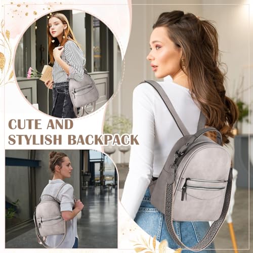 Image of RAVUO Mini Backpack Purse for Women, Cute Convertible Leather Handbag Multipurpose Shoulder Bags Travel Daypack 3 Ways to Carry,Grey