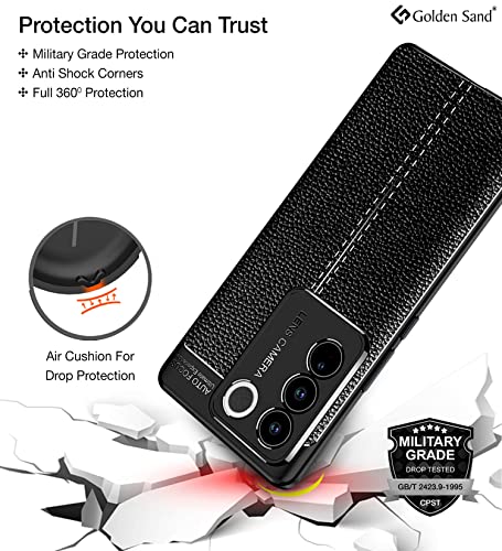 Image of Golden Sand Vegan Leather Textured Back Cover Case Comaptible with Vivo V27 Pro (Shockproof TPU | Midnight Black)