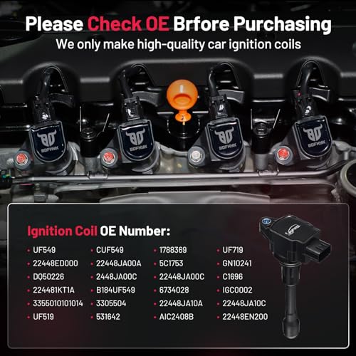 Image of BDFHYK Ignition Coil UF549 Compatible with Nissan Altima 2008 2009 2010 2011 2012 2013 Nissan Rogue 2014 2015 2016 Nissan Frontier Sentra Nissan Versa Tiida 2017 2018 2.5L Nissan Coil Pack Set of 4