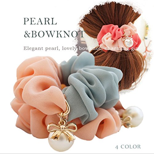 Korean Elegant Headbands Ring Pearl Hair Rope Pearls Butterfly Bow Hair Accessories for Women (Pink Red)