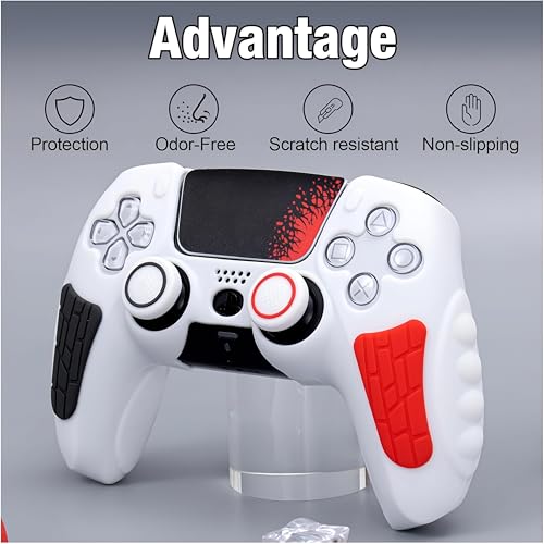 Image of Meyaar PS 5 Controller Cover Case, Anti-Slip Silicone Cover Skin Compatible with PS5 Dual Sense Controller with Thumb Grip Caps, Joystick Protectors (White)
