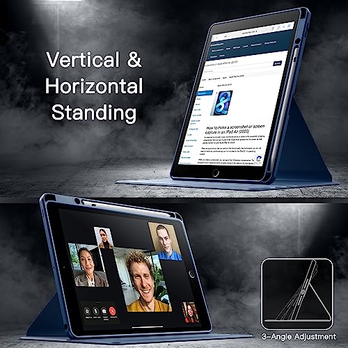 Image of JETech Rotating Cover Case for iPad 9 /8 /7 (10.2-Inch, 2021 /2020 /2019 Model, 9th /8th /7th Generation) with Pencil Holder, 360 Degree Rotation Protective Stand Cover Clear Back (Navy)
