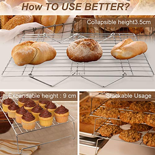 HaWare 3-Tier Stainless Steel Cooling Rack, Collapsible Baking Tray for Cookies, Cakes, and Bread - Dishwasher Safe, 38x26 cm - Image 6