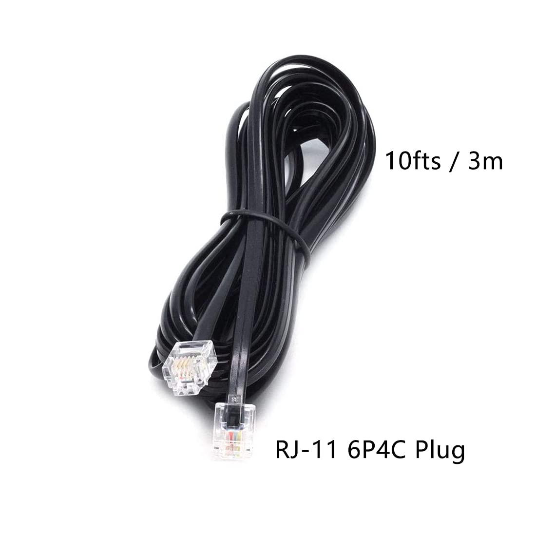Sscon Telefon-Festnetz-Verlängerungskabel, Kabel mit Standard-RJ-11 6P4C-Stecker, Schwarz, 5 Stück