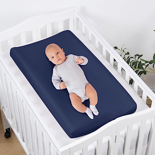 Phf Baby Changing Pad Covers For Boys Girls, 2 Pack Ultra Soft Breathable Microfiber Changing Pad Table Sheets For Most Baby Changing Pads, Light Grey & Navy #TOP2