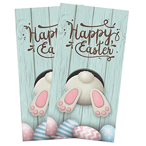 Beisseid Easter Kitchen Towels Easter Eggs Dish Cloth Fingertip Bath Towels Cloth Funny Bunny Tail Wood Grain Hand Drying Soft Cotton Tea Towel Set, 18X28In 2Pcs, 2-Pack #TOP8