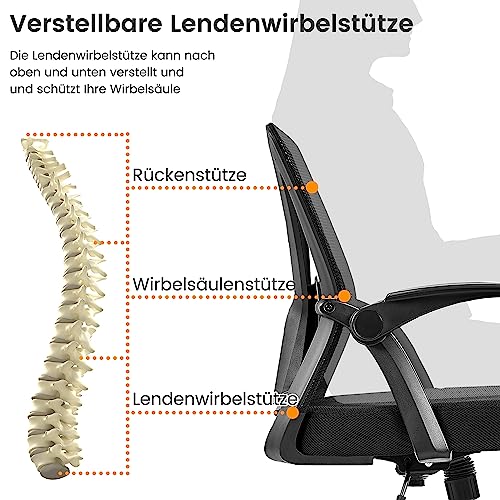Yaheetech Bürostuhl Schreibtischstuhl mit hochklappbare Armlehnen, Drehstuhl aus Mesh, Office Chair Ergonomic… – Ansicht 5