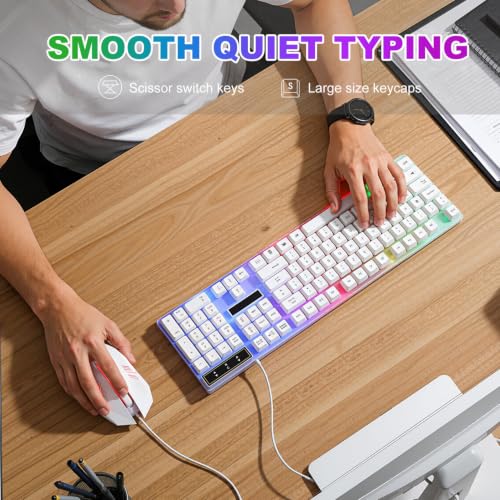 Teclado y ratón blanco con retroiluminación LED de diseño ergonómico para PC gaming 5