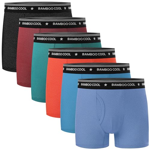 BAMBOO COOL Boys' Big Performance Boxer Briefs Breathable Moisture-Wicking Mesh Underwear Multicolor 6 Pack