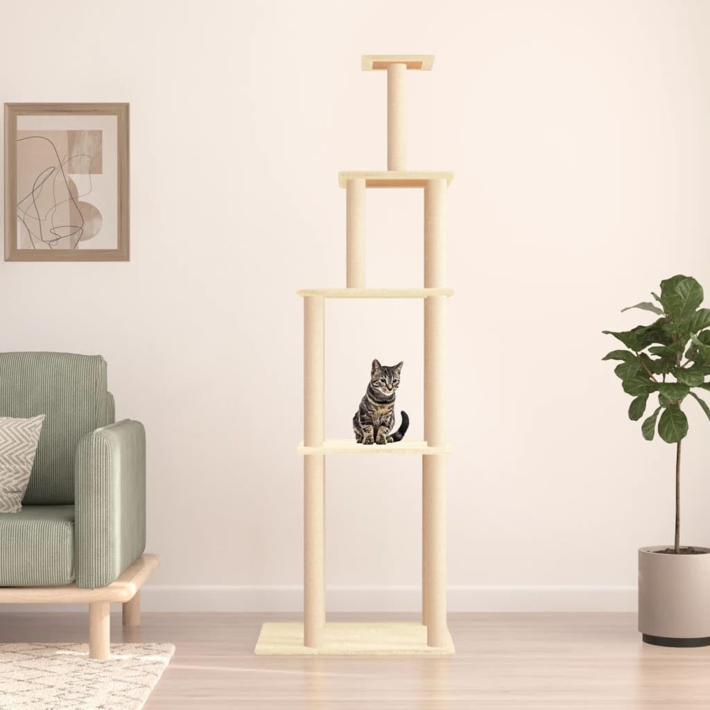Rascador para gatos Mangloder de color crema, 183 cm, con pilares rascadores de sisal, tronco de felpa, cueva, hamaca, hueco para tumbonas, plataforma, muebles para gatos robustos para casa y balcón