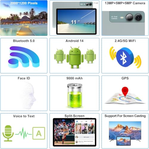 Image of 2026 11 inch Android Tablet with Gemini AI, 2-in-1 Tablet with Keyboard and Pen, 18GB RAM 128GB ROM 1TB Expand, 2K Display Octa-Core, 13MP Camera 9000mAh Battery, GPS Face ID, Quad Speakers