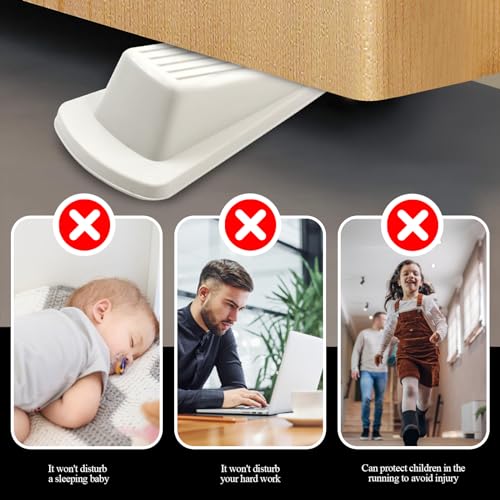 Image of 4 Pack Door Stoppers for Bottom of Door, White 4.8x2.2x1.3in Door Stops, Rubber Door Stopper Wedge, Sturdy Stackable Door Stops for Floor