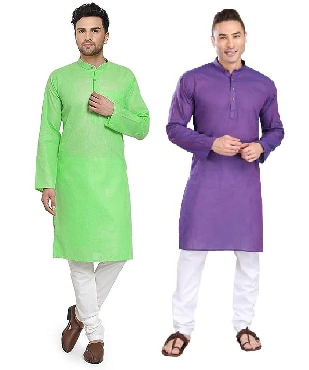 Image of GOLAZO Men's Cotton Kurta Pyjama Set Combo - Pack of 2 | Traditional Ethnic Wear for Festivals & Celebrations