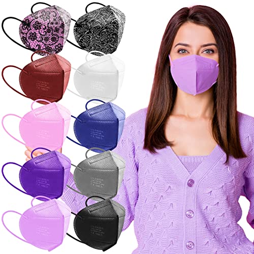 AHOTOP FFP2 Mascarillas Coloridas Adultos, Mascarillas Coloreadas Envasadas Individualmente, Cómodas Mascarillas Boca Sentada Puente Nasal Ajustable Cover