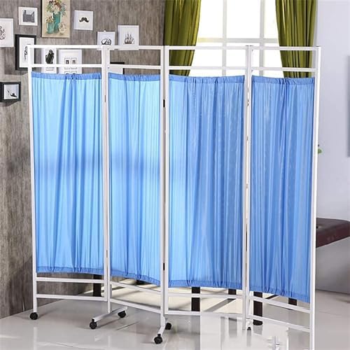 Portable 4-Panel Privacy Room Divider on Wheels - Foldable Partition for Offices, Salons, Clinics, Hospitals - Space-Saving Blue Privacy Screen