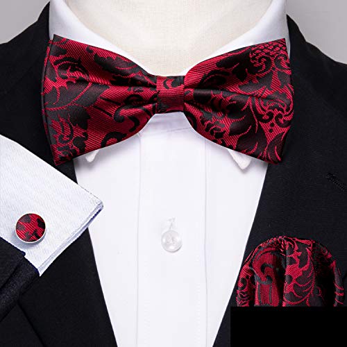 Image of YOHOWA Paisley Striped Men Bow Tie Pre-Tied Formal Adjustable Colorful Bowties Handkerchief Cufflinks Set Wedding Party