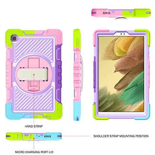 Hocase For Galaxy Tab A7 Lite 8.7 Case, With 360 Rotation Stand/Hand & Shoulder Strap, Heavy Duty Shockproof Rugged Rubber Hard Protective Case For Samsung Galaxy A7 Lite (8.7") 2021 - Rainbow #TOP5