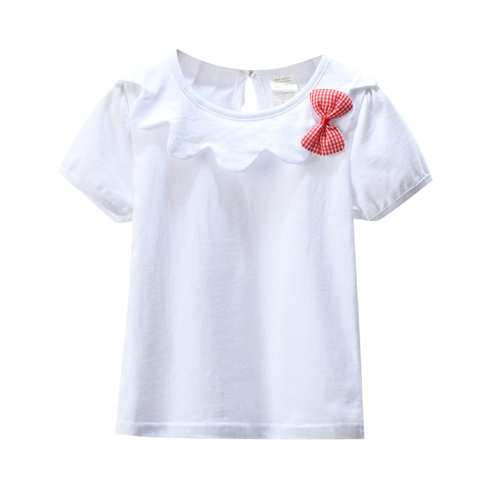Generic Niñas de encaje bordado cuello vuelto camisa casual de manga larga de algodón ropa linda para 1 a 6 blusa de encaje niña