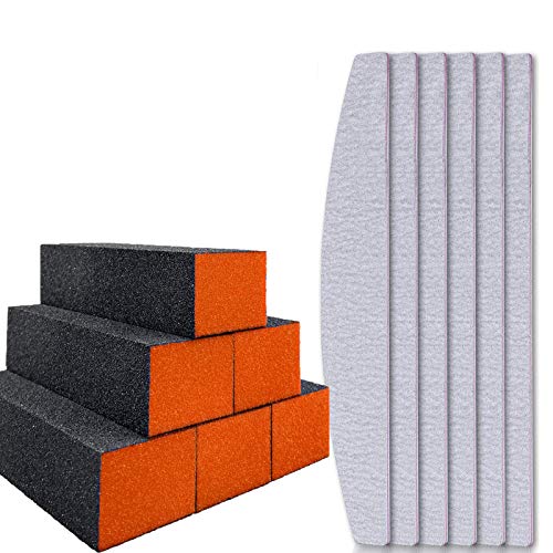 Nail Files and Buffers Block - Sanluba 12 PCS buffing block and Nail Files for Acrylic Nail Natural Nails, Professional 80/80 Nail Buffer 100/180 Grit Emery Boards Nail Files Manicure Tool Supplies