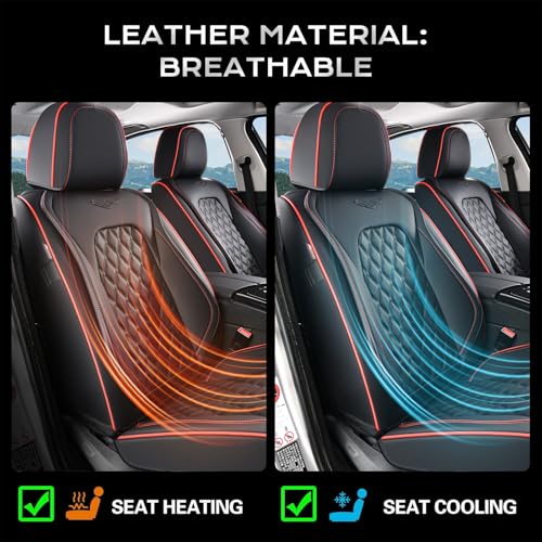 Image of Coverado Front Seat Covers, Wear-Resistant Stain-Proof Cushions, Universal Fit for Most Vehicles, Waterproof Car Seat Protectors, Automotive Seat Covers-Red & Black Line Design