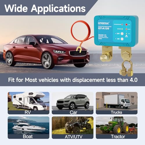 Image of 12V 120A Remote Battery Disconnect Switch | with Fast Charging Car Cigarette Lighter & Voltage Display, Anti-Theft, Battery Leakage Protection,2 Remote Control Keys