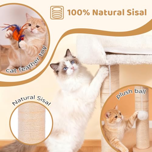 Torre para gato 5 en 1 de madera natural con rascador y cama miniatura 5