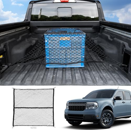Cargo Net Compatible with 2022-2026 Ford Maverick 2021-2026 F150 Truck Storage Net Dense Mesh Single Layer Stretchable Adjustable Elastic with 8 Hooks for 2025 Exterior Accessories (4'×4')