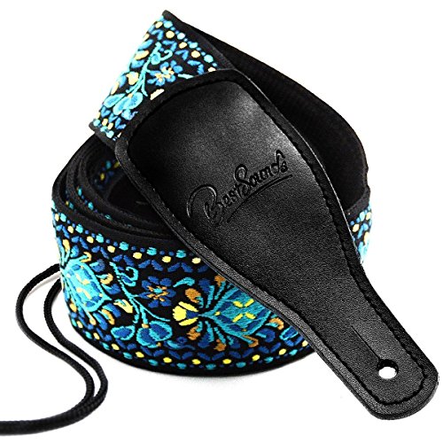 Correa para guitarra estilo Jacquard con diseño clásico, 100% algodón con extremos de cuero auténtico y cordón de atar, de BestSounds Cover