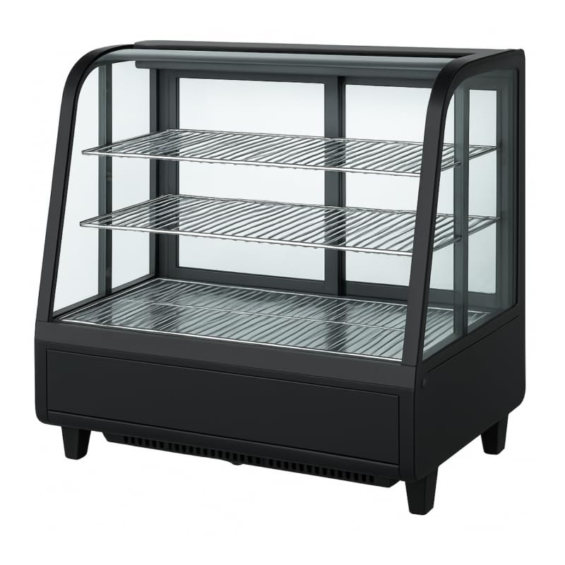 Générique Vetrina refrigerata da appoggio 100 l - nero - 0/+12 °C - Fredda ventilata - Illuminazione a LED - 2 ripiani regolabili - Doppia vetrata
