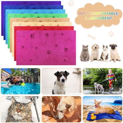 Image of 8 Pcs Dog Towel for Drying, 40 x 24 Inch, Dog Paw and Bone, Bright Color