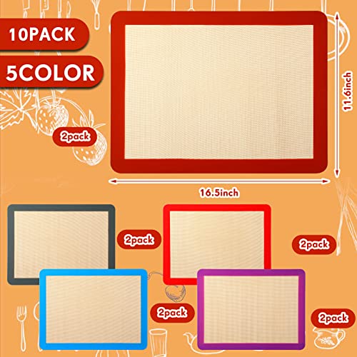 10 Pieces Non Stick Silicone Baking Mat Silicone Baking Sheets For Oven Silicone Pastry Mat Baking Sheet Liner For Cookie Cooking Kitchen Half Sheet Size 11.81 X 15.75 Inches, Multicolor #TOP1