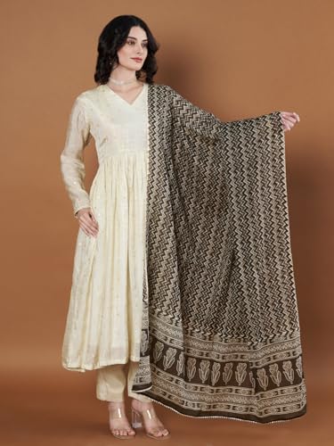 Image of Women's Cotton Blend Floral Print Dupatta with 2.20 Meters | Women's cotton printed dupatta with tassels