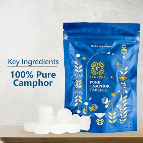 Image of Camveda Pure Camphor Tablets 100g | Ayurvedic Camphor | Natural Respiratory Support & Pooja