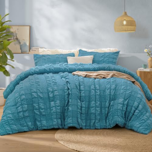 Image of BEDELITE Twin Comforter Set, Seersucker Bedding Set 2 Pieces, Blue Fog | All Season Use, Machine Washable, Soft and Lightweight, Ruched Comforter for Bedroom and Dorm Room, Wrinkle-Resistant