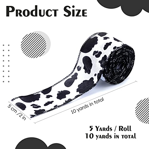 Lahoni 2 Rolls Cow Print Wired Edge Ribbon, 10 Yards Black And White Animal Print Ribbon Cow Ornaments Fabric Ribbons For Gift Wrapping, Wreaths, Diy Crafts, Home Party Decor #TOP3