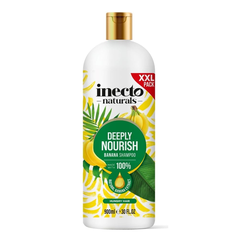 InectoNatural Banana Shampoo 900ml, Super-Creamy Infused with 100% Natural Banana Extract, Deeply Nourish, Hungry Hair