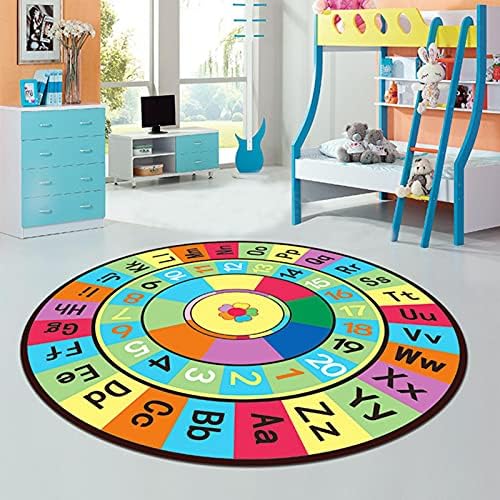 ABC Alphabet Kids Round Rug - 23inch Diameter Alphabet Educational Area Rugs Non-Slip Baby Carpet Soft Playtime Collection Floor Carpet For Bedroom Playroom Nursery Decor Educational Circle Activity R