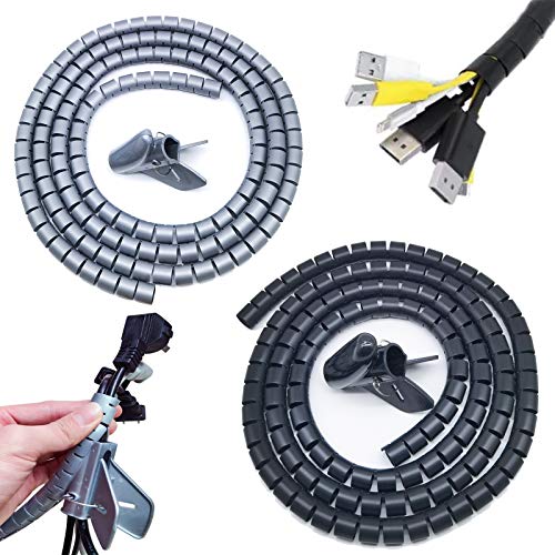 QISF Kabel Netjes Mouwen, 2 X 2M Kabel Management Draad Netjes Flexibele Kabel Cover Protector PC TV Computer, Thuis en Kantoor Kabel Mouwen Organizer (Zwart+Grijs)