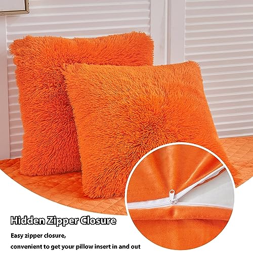 LIFEREVO 2 Pack Fluffy Faux Fur Pillow Shams,18 x 18 Inches Throw Pillow Covers,Luxury Decorative Furry Pillowcases Cushion Cover for Christmas,Zipper Closure,No Pillow Insert,Orange - Image 6