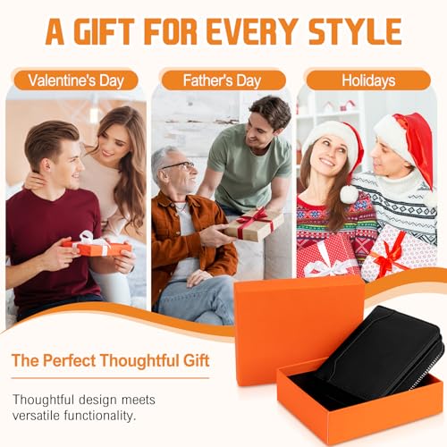 Image of HUANLANG Mens Wallet RFID Blocking Multi Card Holder Wallets for Men Bifold Wallet with Zipper Small Men's Leather Wallet