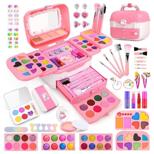 Auney 80 PCS Kids Makeup Kit for Girls 5 6 7 8 Years Old,Unicorn Girls Toy for Little Girls Birthday Gift, Princess Dolls Dress Up Toy for Performance Dance Show Role Play Party